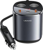 USAMS C28 automobilinis įkroviklis šakotuvas 2xUSB-A, 1xUSB-C, 245W, Pilkas (Grey)