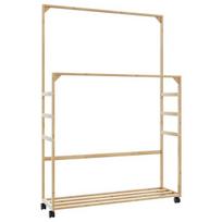 vidaXL Drabužių kabykla su lentynomis ir ratukais 90x35x155 cm, bambukas (Bamboo)