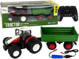 valdomi traktoriai - Lean Toys RC traktorius su priekaba 1:24 Raudonas Žalias (Red Green) - 1 nuotrauka