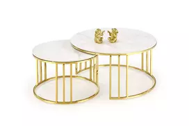 marmuro staliukas - Halmar Mercury Kavos staliukų komplektas, baltas/auksinis (White/Gold) - 2 nuotrauka