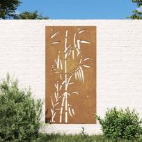 sienos stalas - vidaXL Sodo sienos dekoracija, 105 x 55 cm, corten plienas, bambukas - 1 nuotrauka
