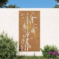 sienos stalas - vidaXL Sodo sienos dekoracija, 105 x 55 cm, corten plienas, bambukas - 2 nuotrauka