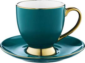 porcelianiniai puodelia - Puodelis AMBITION Royal, turkio-auksinis (Turquoise and Gold), 220 ml - 1 nuotrauka