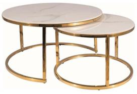 stalas 80 x 60 - Signal Meble Kavos staliukų komplektas Portafino A, balta/aukso (White/Gold) - 2 nuotrauka