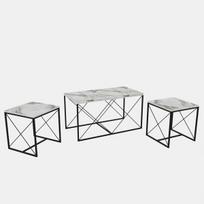 juodas marmuro kavos staliukai - Kalune Design Kavos staliukų komplektas Defne, baltas/juodas (White/Black), 45 - 50 cm x 100 cm x 52 cm, 3 vnt. - 1 nuotrauka