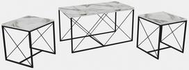 juodas marmuro kavos staliukai - Kalune Design Kavos staliukų komplektas Defne, baltas/juodas (White/Black), 45 - 50 cm x 100 cm x 52 cm, 3 vnt. - 2 nuotrauka