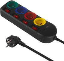 usb 2.4 a - Maclean MCE508B Maitinimo prailgintuvas 4 lizdai + USB A/C, 1.5m, Juodas (Black) - 1 nuotrauka