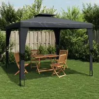 pavesine su stogu - vidaXL Pavėsinė su dvigubu stogu, antracito (Dark Grey), 3.98x2.98 m, plienas - 2 nuotrauka