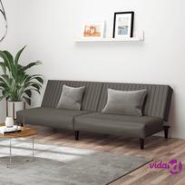 sofos dirbtines odos - vidaXL Dvivietė sofa-lova, pilka (Grey), dirbtinė oda - 2 nuotrauka