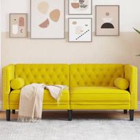 vidaXL Dvivietė Chesterfield sofa su pagalvėlėmis, Geltona (Yellow)