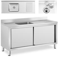 virtuvine spinteles su kriaukle - Royal Catering Vieno dubenio maitinimo baseino kriauklė su stumdomomis durimis 160 x 60 x 94,5 cm - 2 nuotrauka