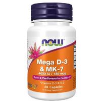 vitaminai k2 mk 7 d3 - Now Foods Mega D3 4000 TV + K2 MK-7 180 mcg - 60 kapsulių - 1 nuotrauka