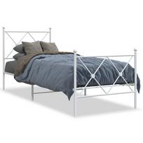 balta miegamojo lova - vidaXL Lovos rėmas su galvūgaliu, baltas (White), 80x200 cm, metalas - 1 nuotrauka