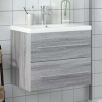 vidaXL Vonios praustuvo spintelė su įmontuotu praustuvu, pilka ąžuolo (Grey Oak)