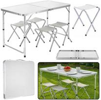 Lauko baldų komplektas Lean, pilkas (Gray), sulankstomas stalas su 4 kėdėmis 120x60 cm