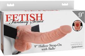 Fetish Fantasy 9 colių tuščiaviduris strap-on dildo, Juodas (Black)
