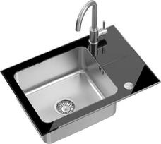 Steiner HUGH 116, plieninis dubuo, juodas (Black) stiklas, su sifonu ir dangteliu, 640x440 mm