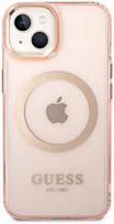 iphone 14 apple deklas magsafe - Guess "Gold Outline Translucent MagSafe Case for Apple iPhone 14 Plus / 15 Plus" Rožinis (Pink) - 1 nuotrauka