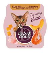 Šlapias kačių maistas Delickcious Soup su sardinėmis, krevetėmis ir moliūgais, 0.08 kg