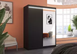 Spinta ADRK Furniture Jordi 150, juoda (Black), su LED apšvietimu ir veidrodžiu