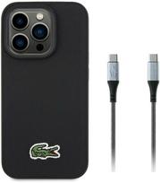 Lacoste "Iconic Petit Pique Woven Logo MagSafe Case for Apple iPhone 15 Pro" Juodas (Black) + USB-C/USB-C Data Cable