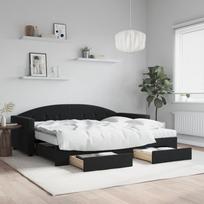 vidaXL Lova su ištraukiama dalimi, juoda (Black), 90x200 cm, aksomas