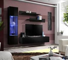 ASM Fly G Living Room Wall Unit Set Horizontal Glass Black/Black Gloss