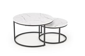 Halmar Kavos staliukų komplektas JAVA, baltas marmuras / juodas (White Marble / Black)