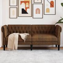 vidaXL Dvivietė chesterfield sofa, ruda (Brown), audinys