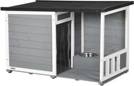 voljeras sunims - Pawhut Šuns būda su terasa ir 2 dubenėliais - Pilka (Grey), 103x62x60-66cm - 1 nuotrauka