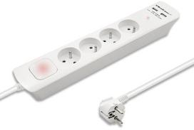rites laidam - Qoltec 50282 Apsaugos nuo viršįtampių juosta 4 lizdai 2xUSB 1.8 m Baltas (White) - 2 nuotrauka