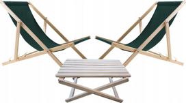 Lauko baldų komplektas Woodok Šezlongo stalo komplektas + 2 gultai, Žalias (Green)