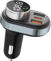 fm moduliatorius - AWEI C-843 FM siųstuvas su laisvų rankų įranga, Bluetooth 5.0, MP3, 1xUSB + 1xUSB-C, Juodas (Black) - 1 nuotrauka