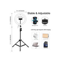 telefono laikiklis su lempa - LED žiedinė lempa 26cm, su trikoju stovu iki 1.1m ir telefono laikikliu, USB - 2 nuotrauka