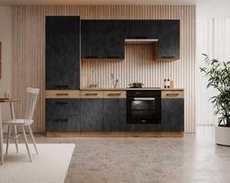 Virtuvės baldų komplektas VIKA 240, juodas/rudas (Black/Brown)