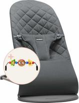 babybjorn zaisliukas - BABYBJÖRN gultukas BLISS Woven, Antracitas (Anthracite) su mediniu žaislu - 1 nuotrauka