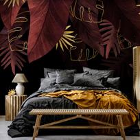 Fototapetas Artgeist Jungle and composition - red and gold leaf, 315 cm x 450 cm