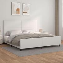 miegamojo lova 200x200 - vidaXL Lovos rėmas su galvūgaliu, balta (White), 200x200 cm, dirbtinė oda - 2 nuotrauka