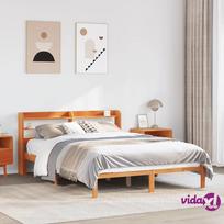lova su galvugaliu 140x200 - vidaXL Lovos rėmas su galvūgaliu, vaško rudas (Waxed Brown), 140x200 cm, pušis - 2 nuotrauka