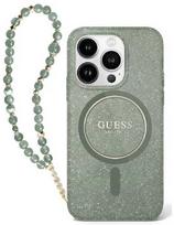apple iphone 9 - Guess IML Glitter With Pearl Strap MagSafe dėklas Apple iPhone 16 Pro Max Žalias (Green) - 1 nuotrauka