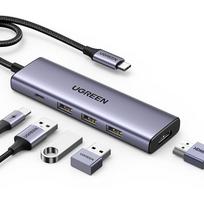 usb to c - Ugreen CM511 USB-C to HDMI 1.4 + 3xUSB-A + USB-C PD100W Pilkas (Gray) - 1 nuotrauka