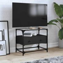 TV staliukas vidaXL TV spintelė su stikliniu stalviršiu - Juodas (Black)