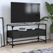 TV staliukas vidaXL TV spintelė su stikliniu stalviršiu, Juodas (Black)