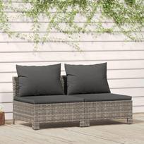 Lauko baldų komplektas vidaXL Dvivietė sodo sofa su pilkomis pagalvėlėmis, pilkas, poliratanas