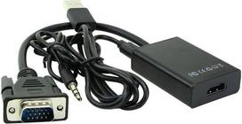 Adapteris MicroConnect VGA - HDM wirh USB Power and Audio VGA/3.5mm/USB male, HDMI female, juoda