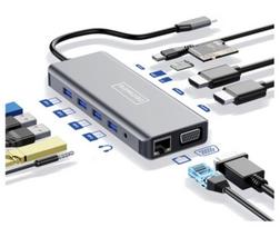 Adapteris HUB 12in1 USB-C 2x HDMI VGA USB lizdas SD LAN