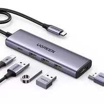 ugreen hdmi usb c hub - Ugreen CM511 5in1 USB-C - USB-C PD / HDMI / 3x USB-A 3.0 Pilkas (Gray) - 2 nuotrauka