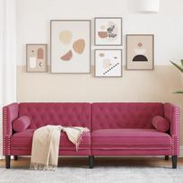 vidaXL Trivietė Chesterfield sofa su pagalvėlėmis, raudona (Red)