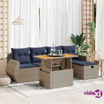 lauko baldai 6 - Lauko baldų komplektas vidaXL, juodas (Black), 6 dalių, poliratanas/akacija - 2 nuotrauka