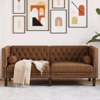 chesterfield sofa - vidaXL Dvivietė chesterfield sofa su pagalvėlėmis, ruda (Brown) - 2 nuotrauka
